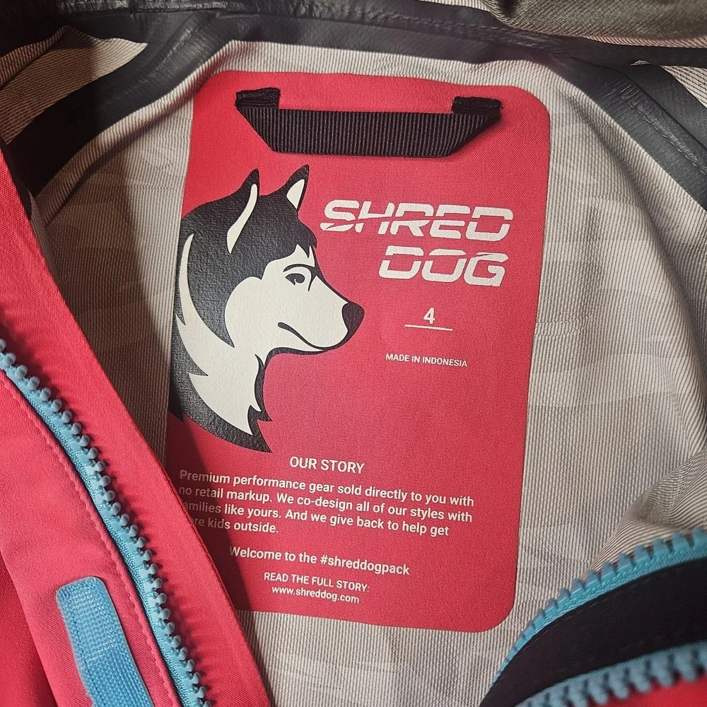 Shred Dog Kids Hard Shell Ski Jacket Size 4 Pink Waterproof‎ Adjustable